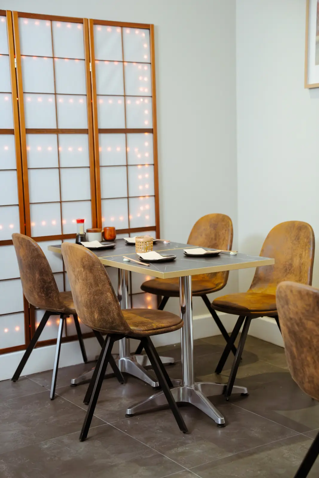 The Azuki Room dining room with shoji-screen fairy lights