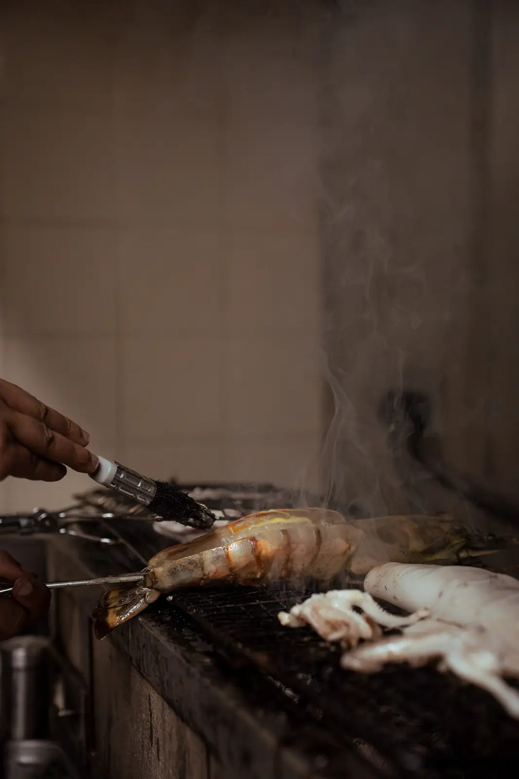 Lobster grilling over charcoal at The Azuki Room