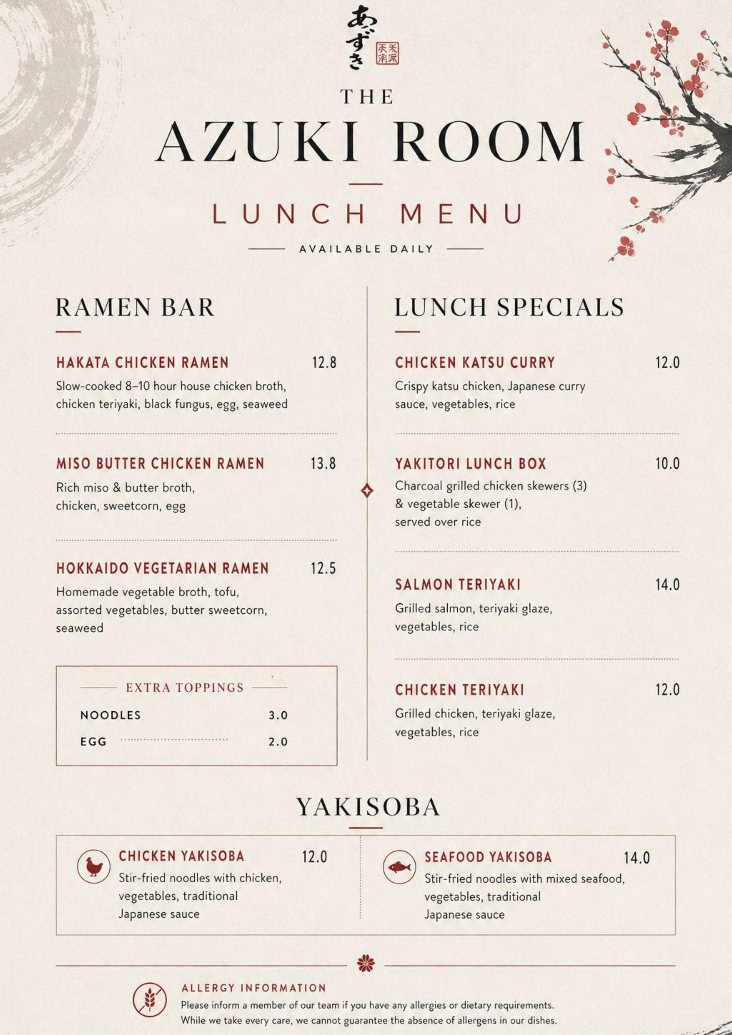 Lunch menu