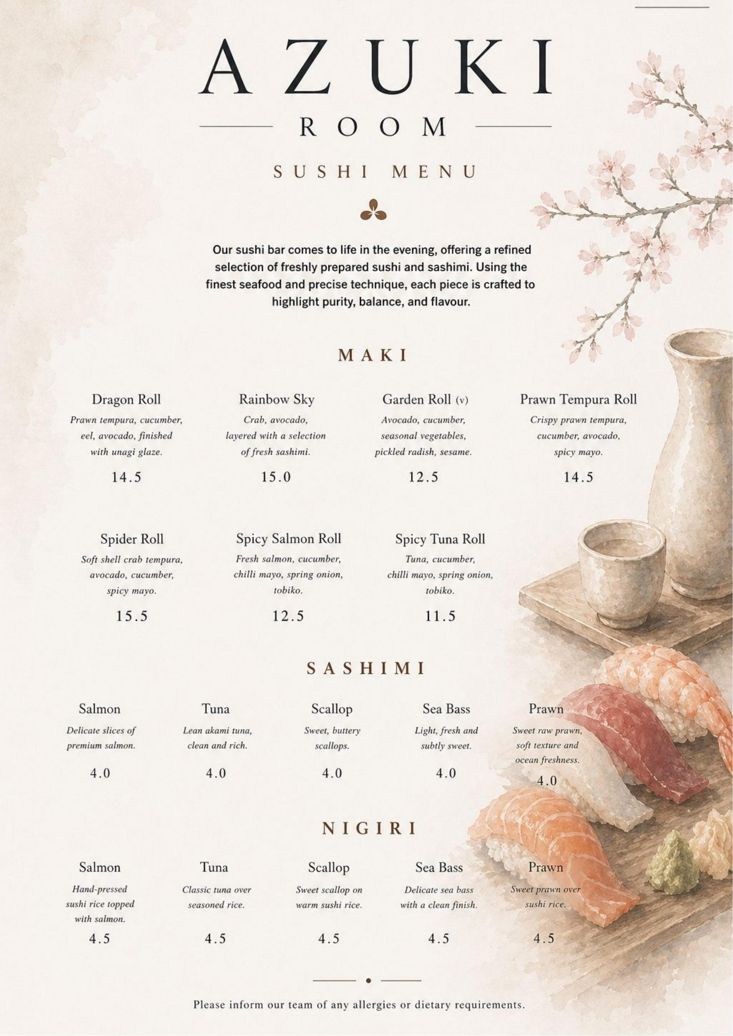Sushi menu