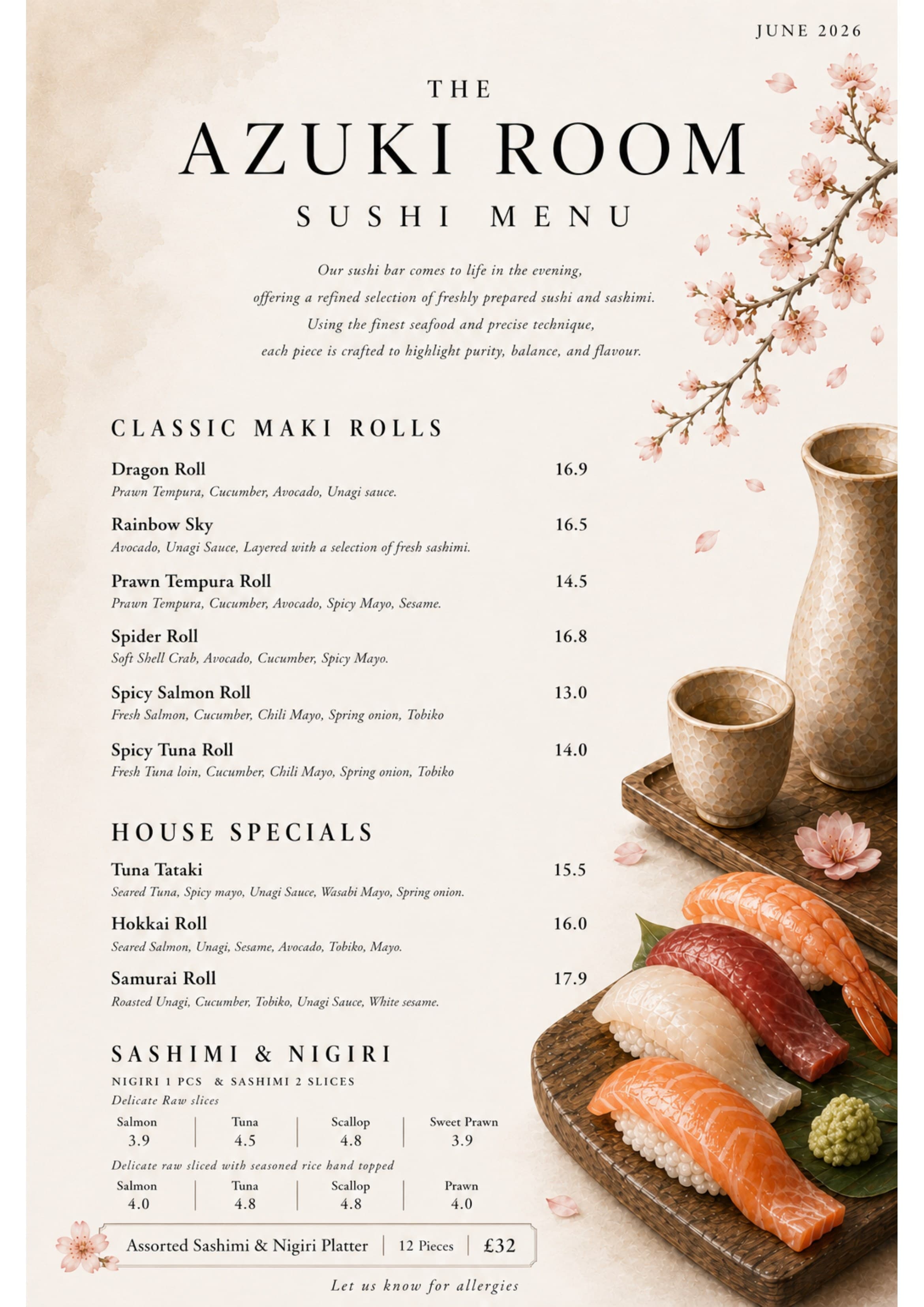 Sushi menu